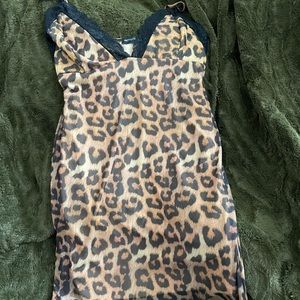 Brown Leopard Print Lace Trim Strappy Bodycon Dress